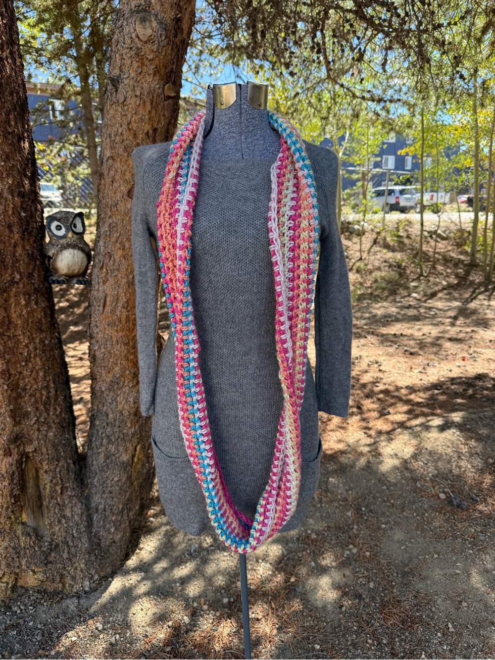 Handmade Multicolor Crochet Infinity Scarf - Women’s Scarf